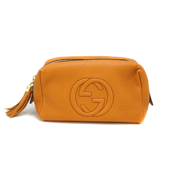 Gucci Fringe Cosmetic Orange Pouch Leather - Picture 1 of 9